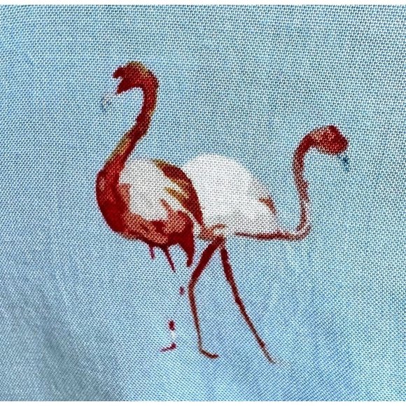 VTG Flamingo Shirt Medium Nickel Iron Blue Front Button Hawaiian Cruise … - Picture 3 of 12